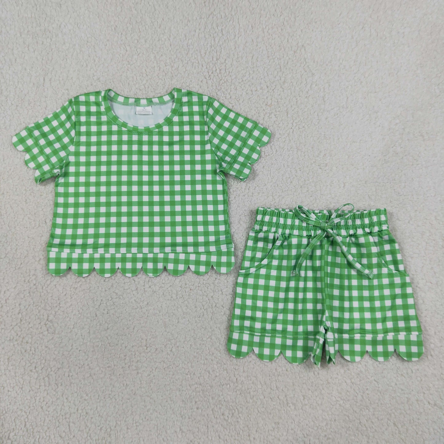 GSSO3840 GREEN plaid scallop GIRL summer outfit 202608 RTS