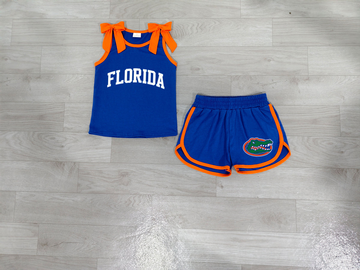 Sample-Real Pics GSSO3860 Baby Girl Clothes Mascot Graphic Print Sleeveless Bow Tank Top Short Outfit Set
