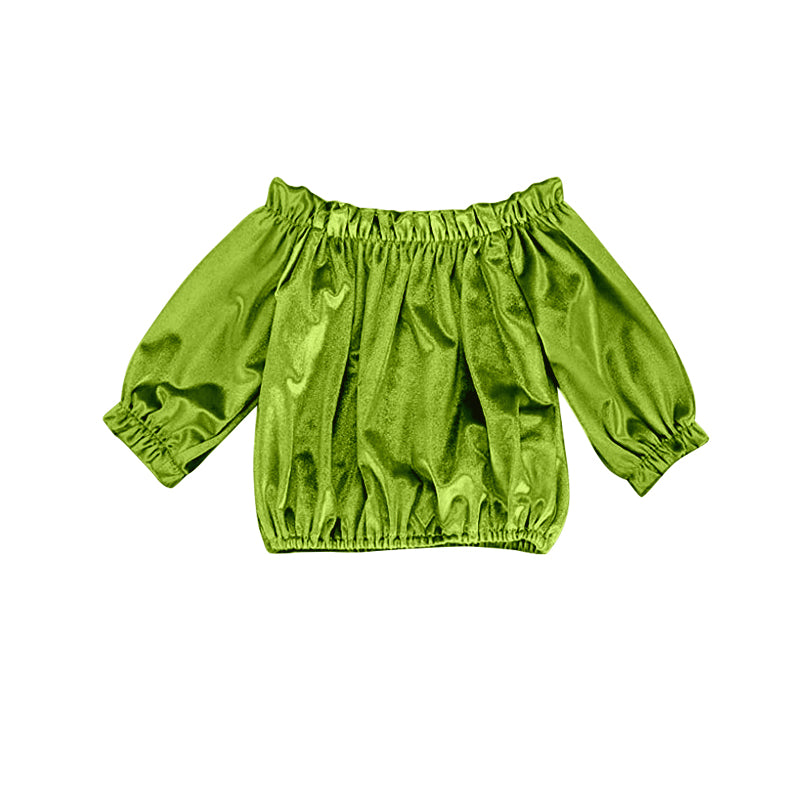 GT0199 velvet long sleeve green top girl shirt 20230505 preorder