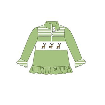 GT0228 preorder green deer Christmas long sleeve girl pullover zipper top 20230701
