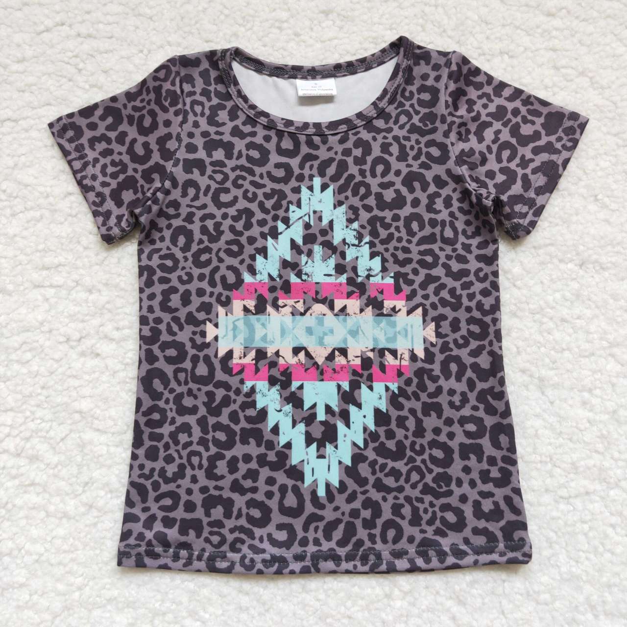 GT0239 rhombus leopard western short sleeves girl boy top 20230731 RTS