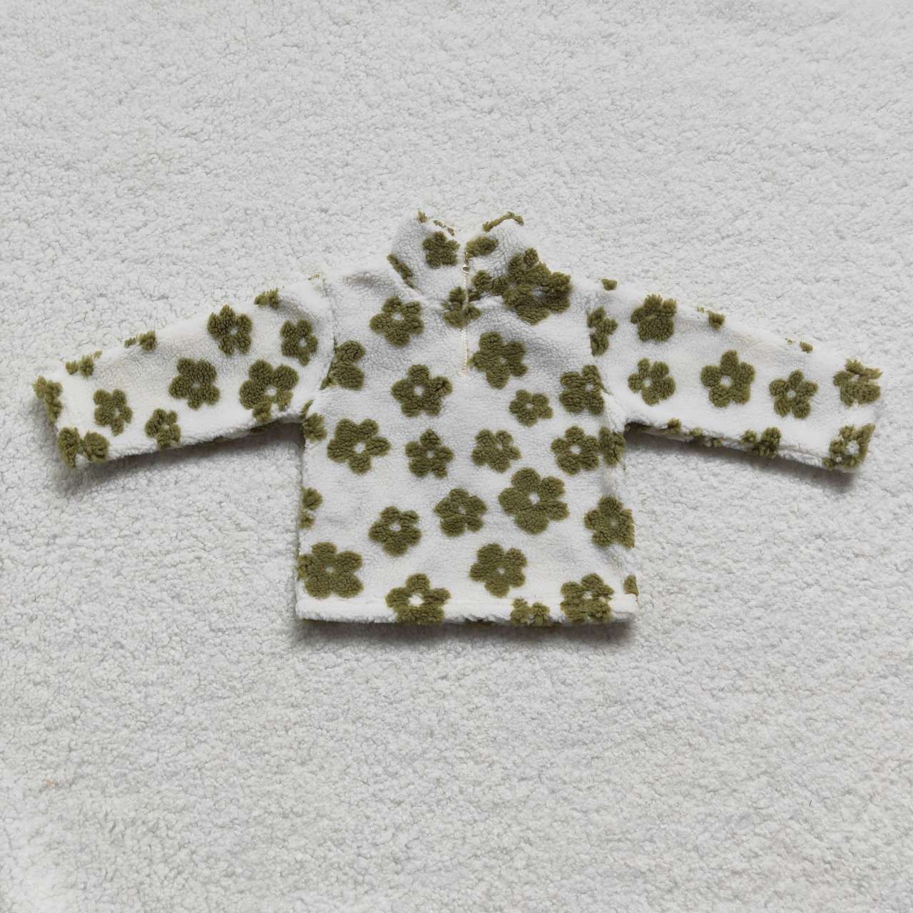 GT0263 Zipper plush style stand-up collar flower green soft comfortable winter coat 20230913