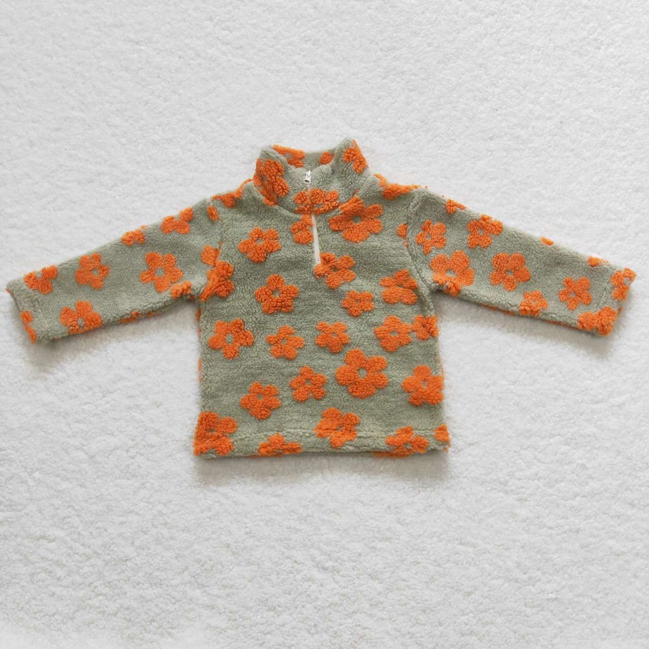GT0264 Zipper plush style stand-up collar flower orange soft comfortable winter coat 20230913 RTS