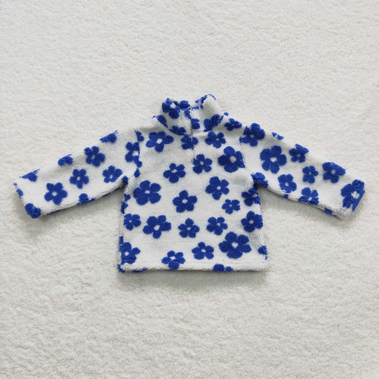 GT0267 Zipper plush style stand-up collar flower blue soft comfortable winter coat 20230913