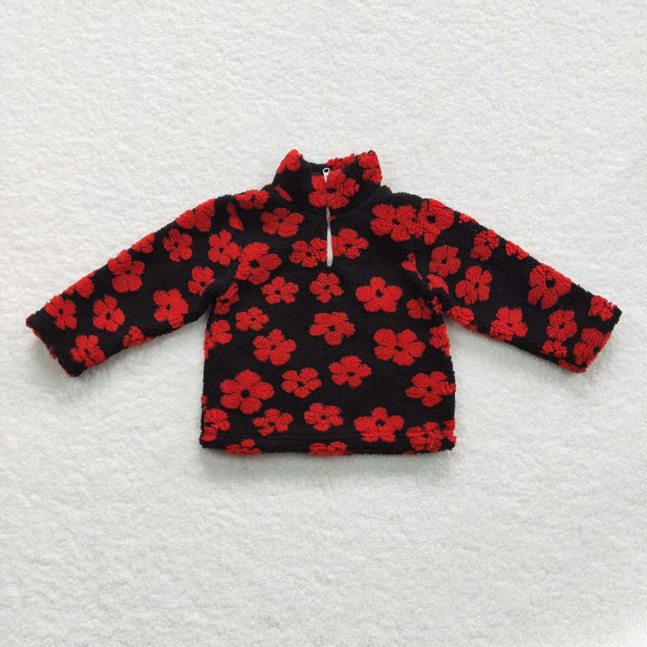 GT0271 Zipper plush style stand-up collar flower black red soft comfortable winter coat 20230920