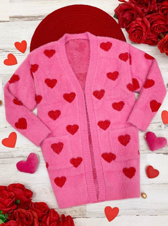 GT0372 hot pink love valentine V-neck pocket cardigan thicker sweater RTS 20231114