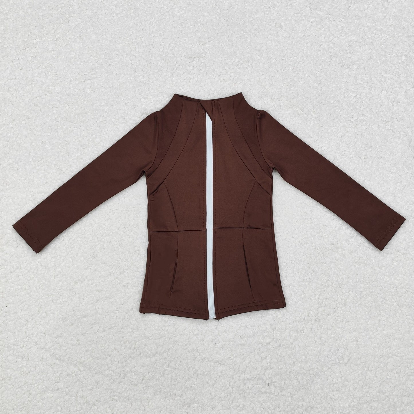 RTS brown kids yoga purplish red zipper pockets GT0678 long sleeve top sweater girl top yoga clothes 202409