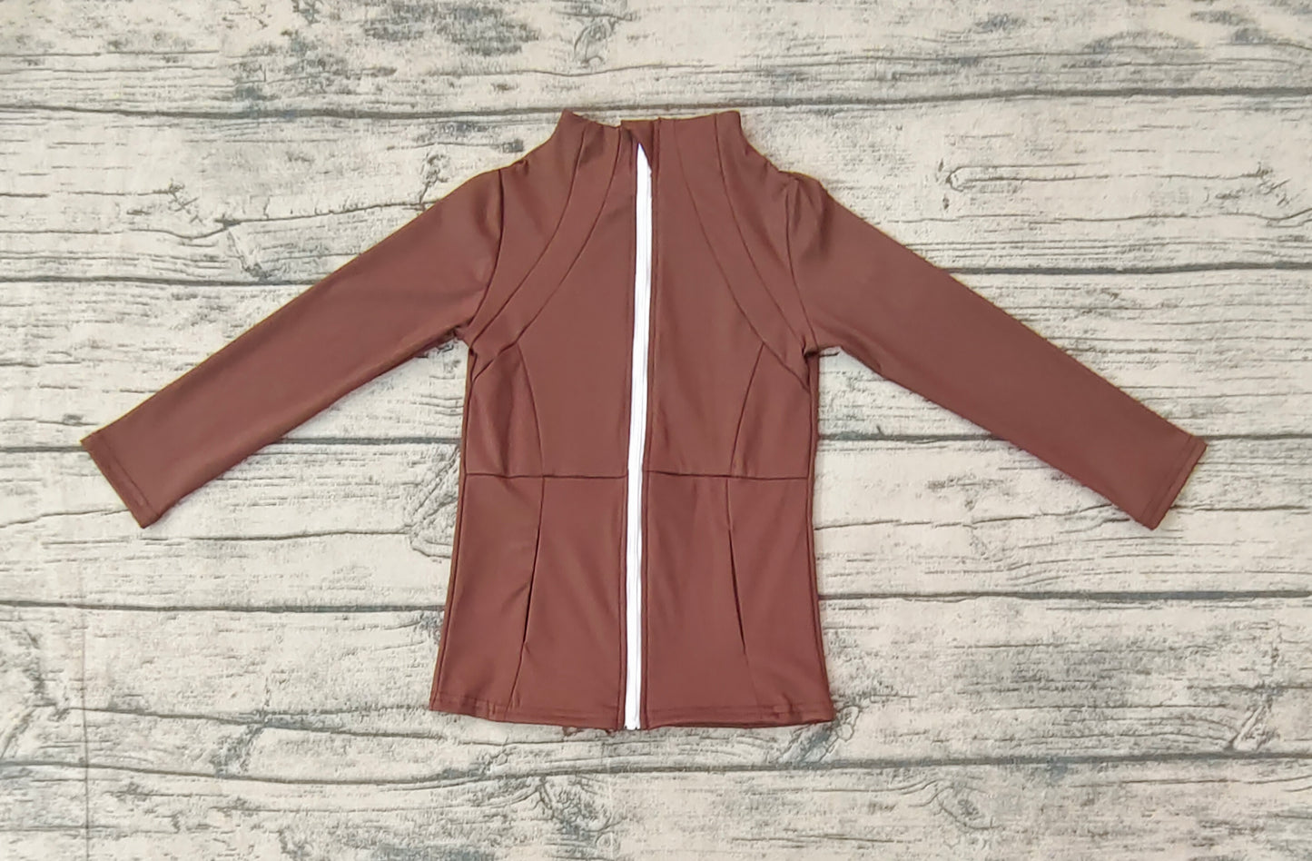 RTS brown kids yoga purplish red zipper pockets GT0678 long sleeve top sweater girl top yoga clothes 202409