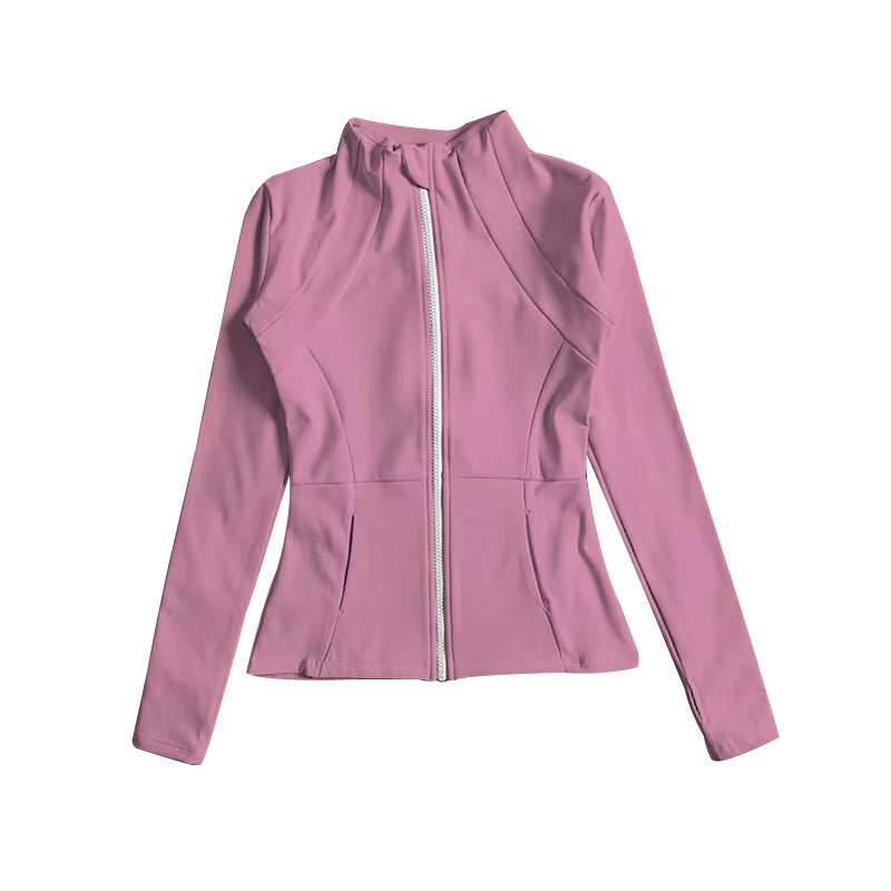 kids yoga pink zipper pockets GT0680 long sleeve top sweater girl top yoga clothes 202409