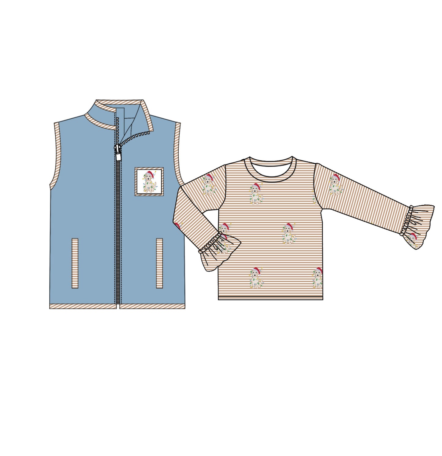 GT0744 组合 preorder 2pcs girl top with vest Christmas dog Zipper vest T-shirt top 202408(复制)