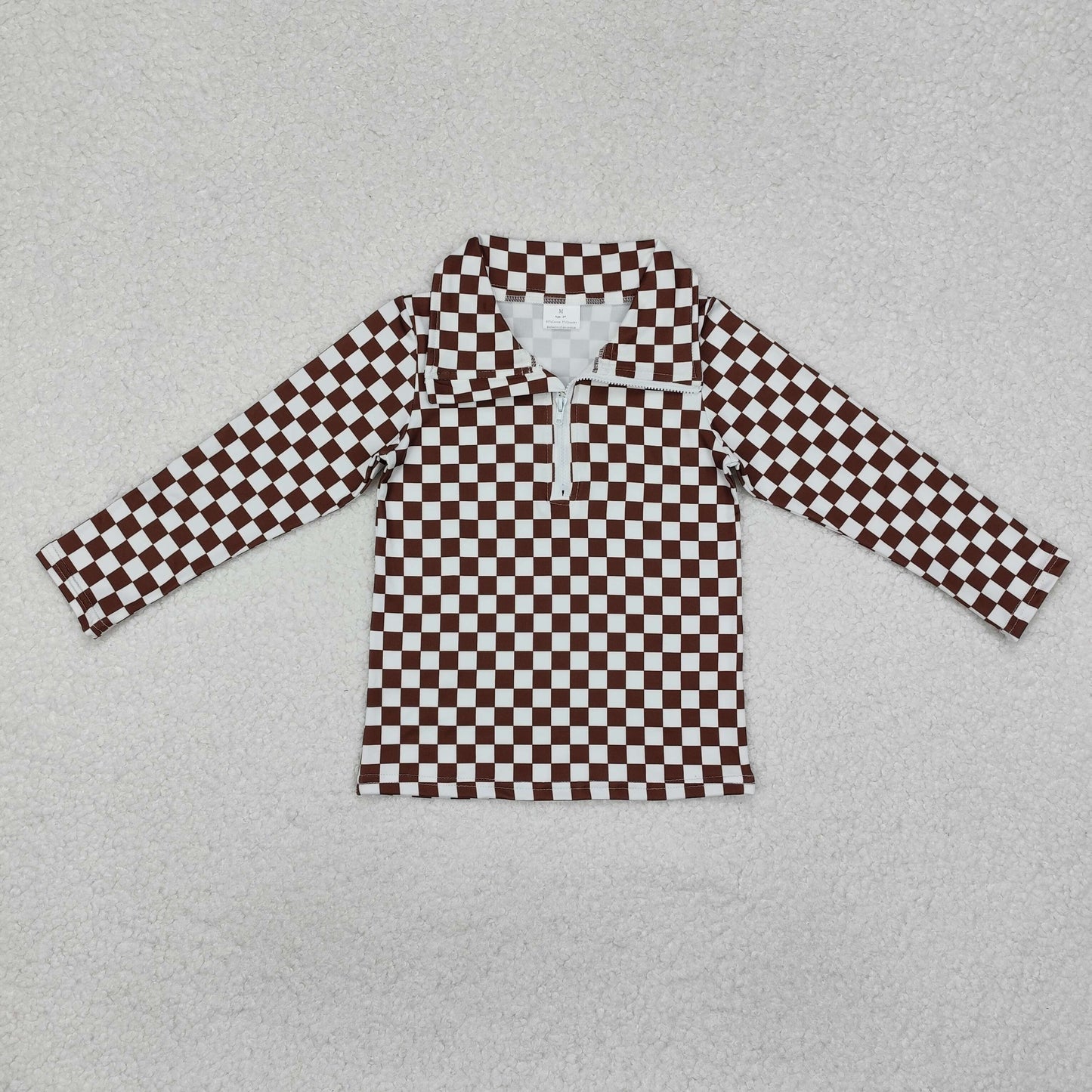 GT0793 checkerboard zipper long sleeve girl top tee 202411 RTS