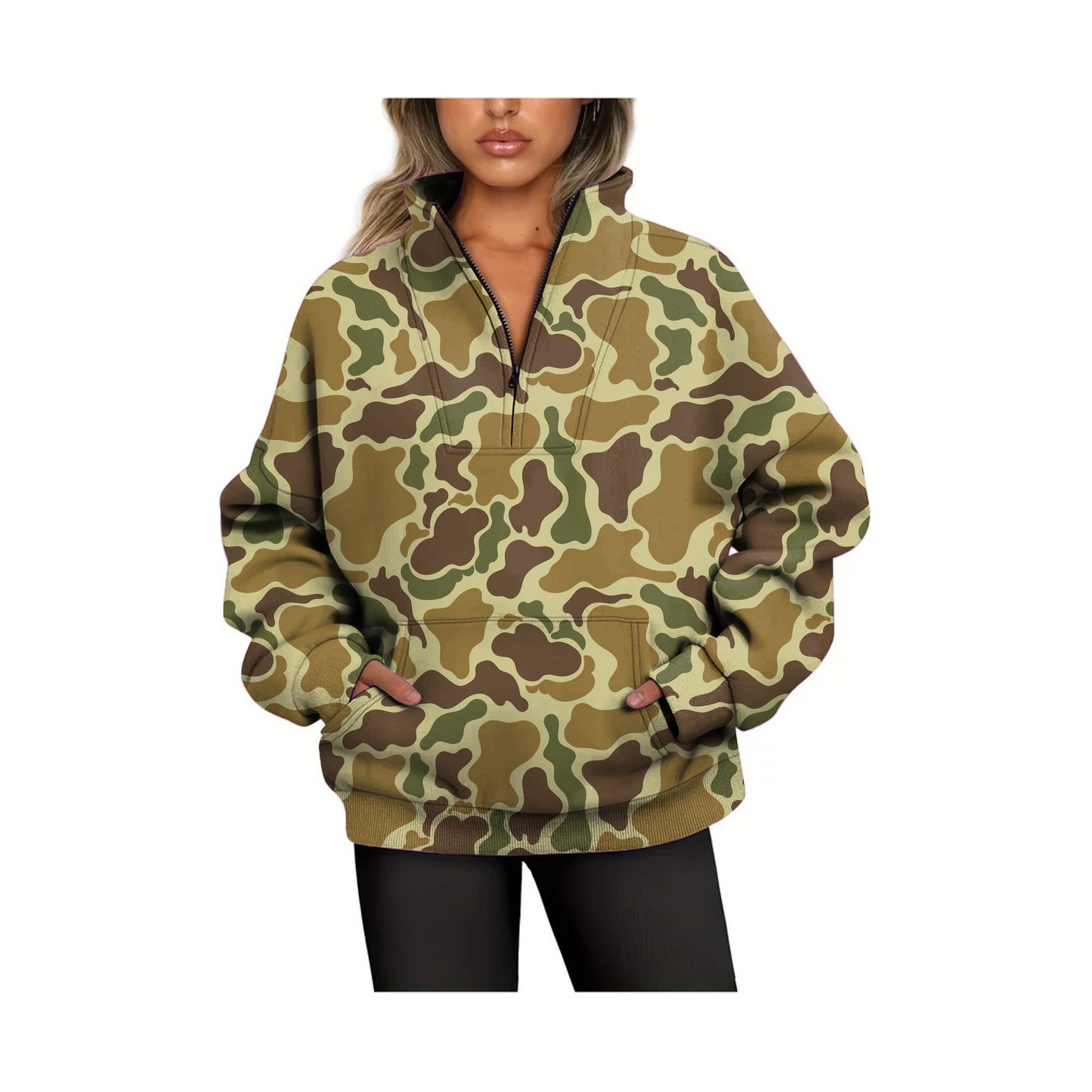 GT0830 adult woman camo zipper pollover tee top t-shirt fall winter clotehs 202411 RTS