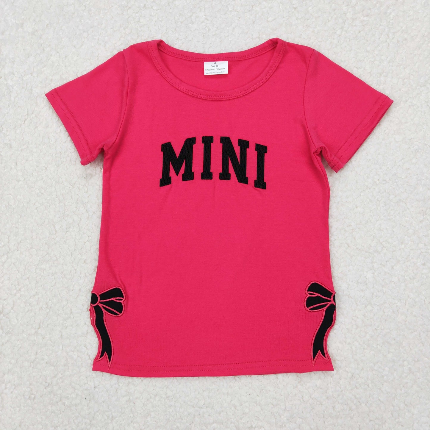 GT0917 embroidery mini girl hot pink top bow kids pullover 202503 RTS