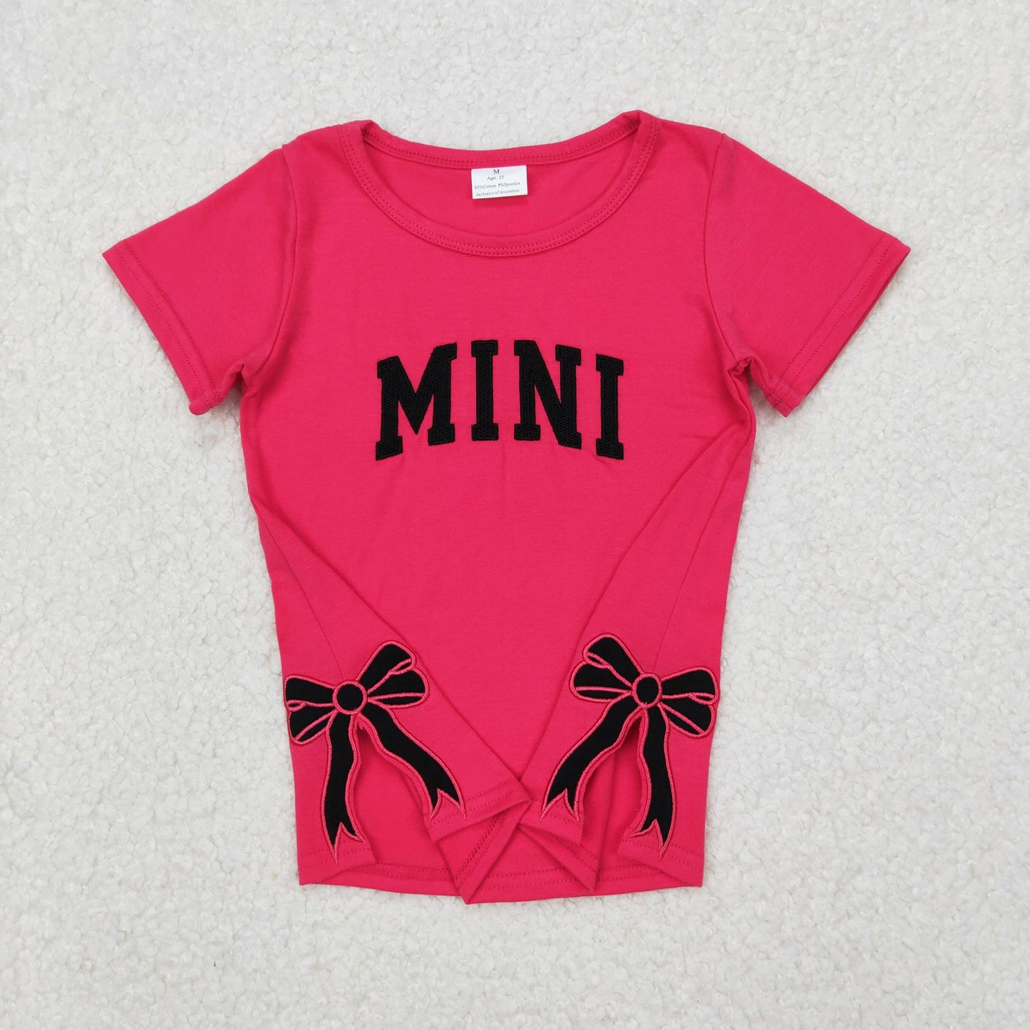 GT0917 embroidery mini girl hot pink top bow kids pullover 202503 RTS