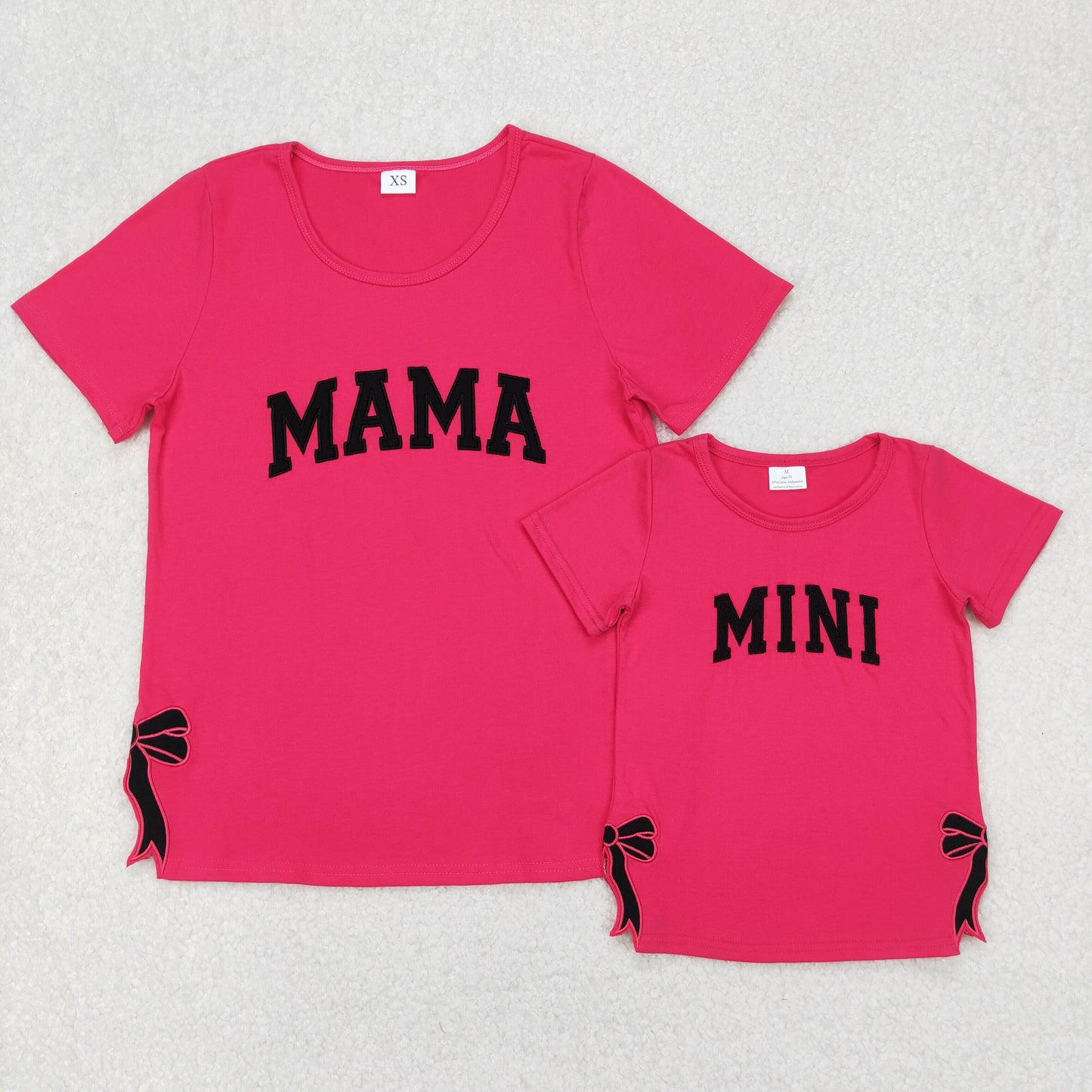 GT0919 adult mama Embroidery hot pink top bow 202503 RTS