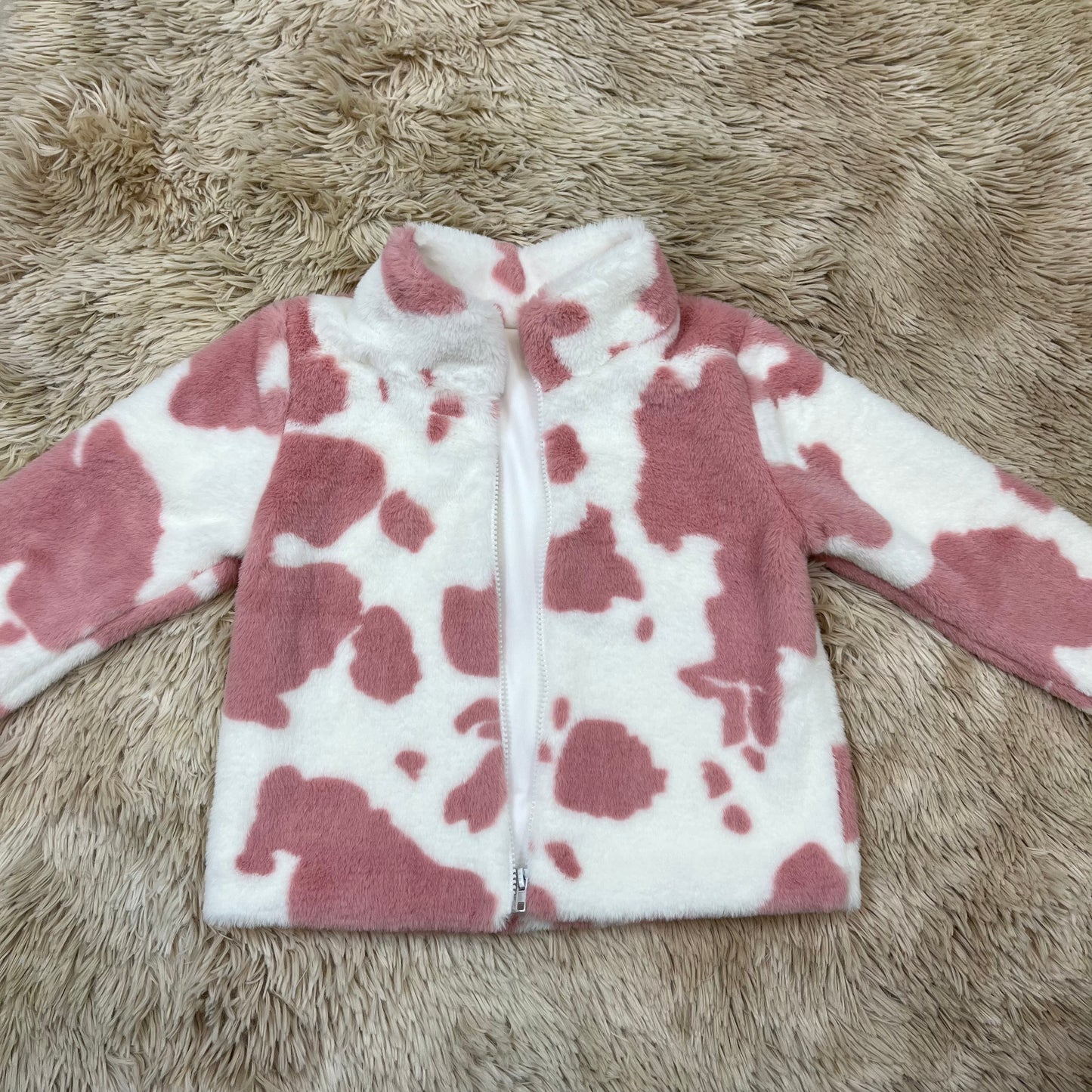 GT1027 2xs-3xl Zipper plush style stand-up collar cow print soft comfortable winter coat PREORDER 202505