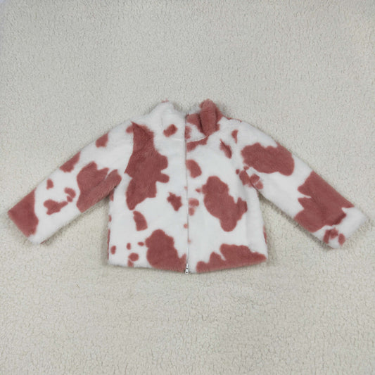 GT1027 2xs-3xl Zipper plush style stand-up collar cow print soft comfortable winter coat  Free shipping order $100+ certain items RTS