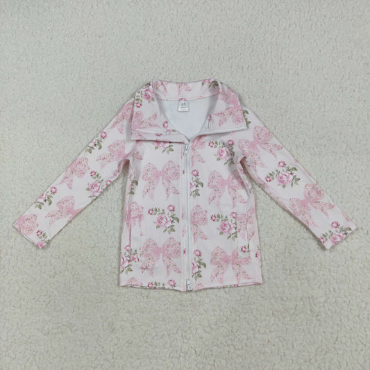 GT1075 kids yoga light pink zipper pockets long sleeve top sweater 202507 RTS
