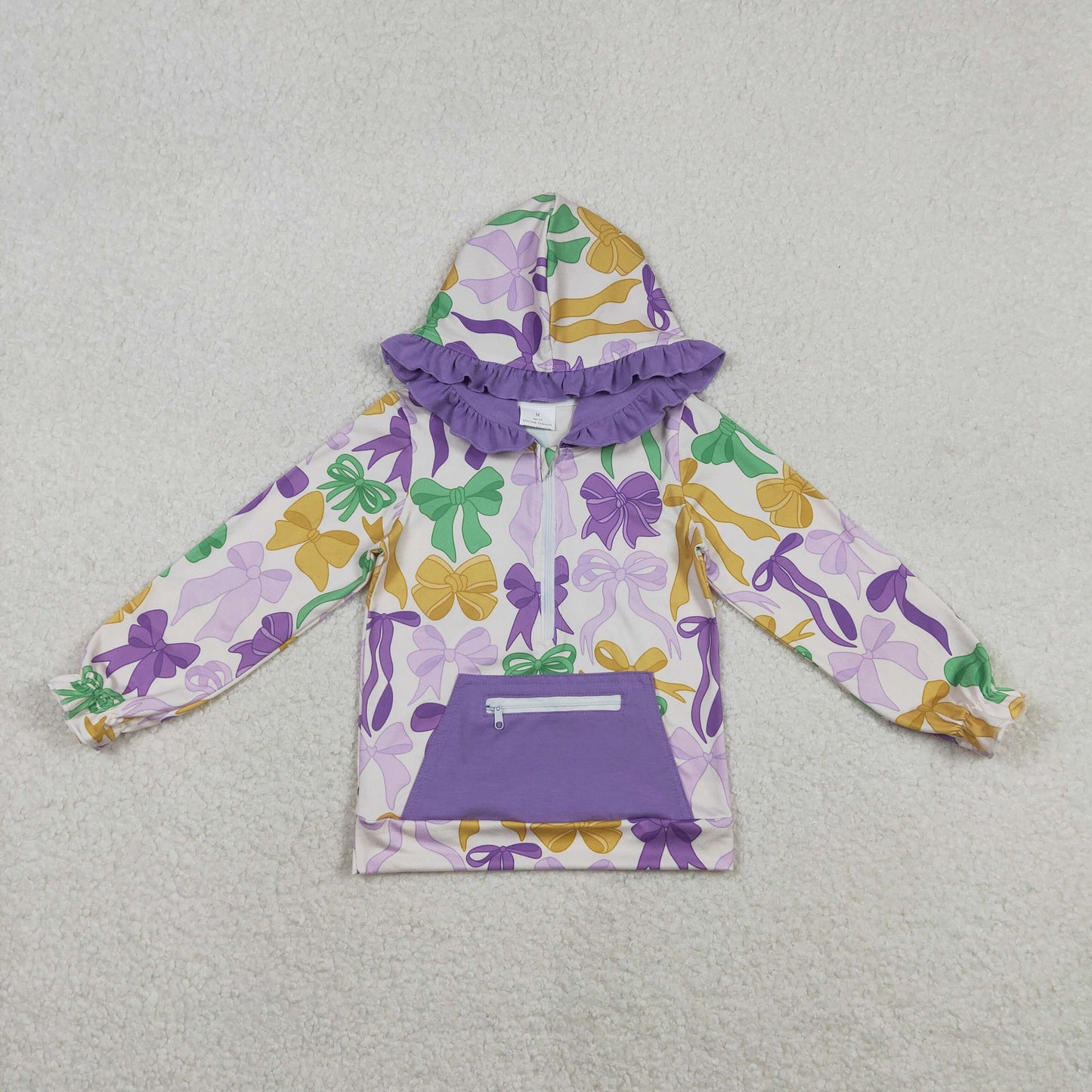 GT1222 YOGA Purple BOW Mardi Gras western long sleeve GIRL top coat camo pullover 202511 RTS