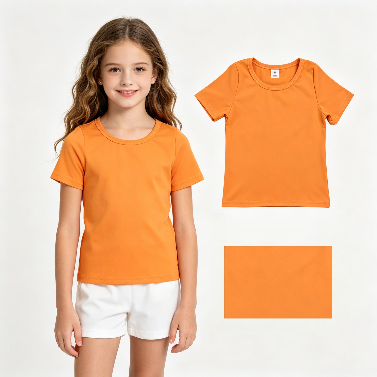 GT1635 orange solid color yoga tee girl top 202607 RTS