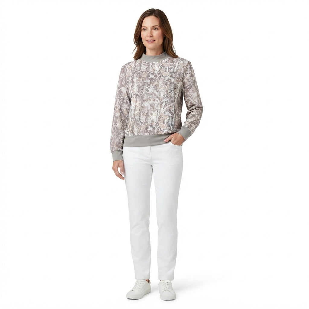 NO MOQ RTS GT1883 women Clothes Woodland Camo Print Long Sleeve Mock Neck Pullover Top 202609