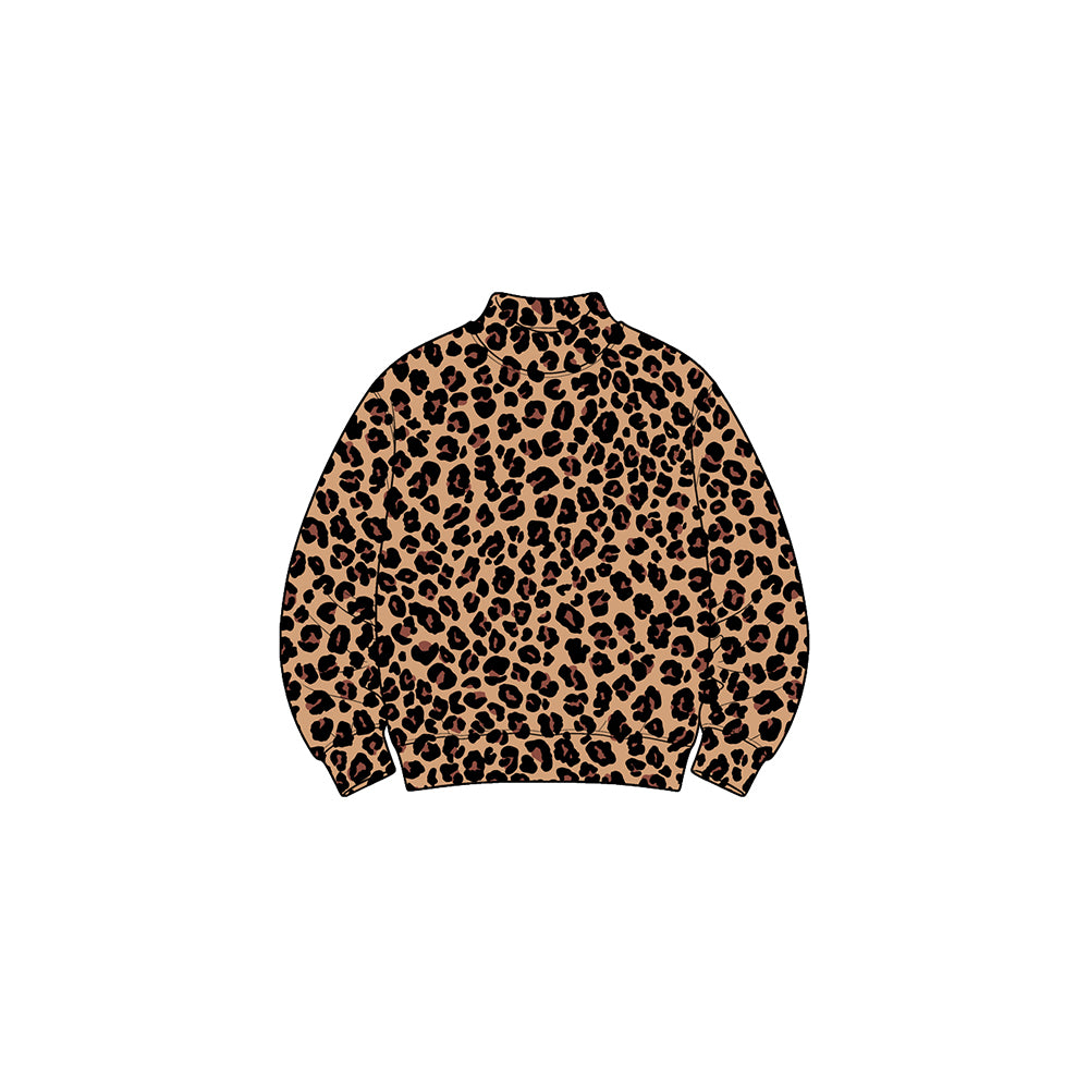 Preorder GT1905 Dark Brown Leopard Print Yoga Pullover Top Soft Stretch Mock Neck Girl kids Long Sleeve Workout Sweatshirt