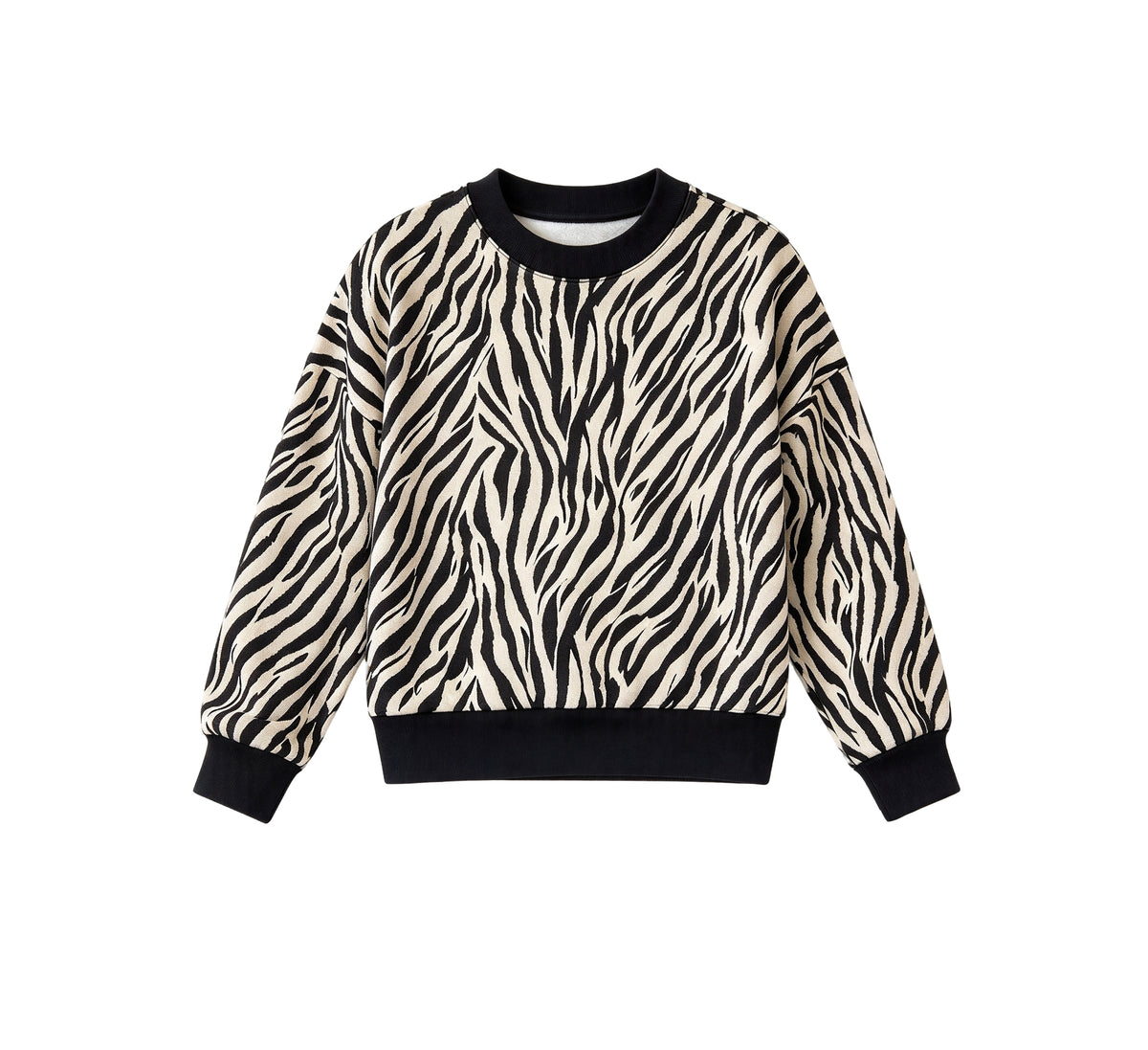 Preorder (moq 5) GT1942 Baby Girl Clothes Black White Zebra Allover Print Long Sleeve Crew Neck Sweatshirt