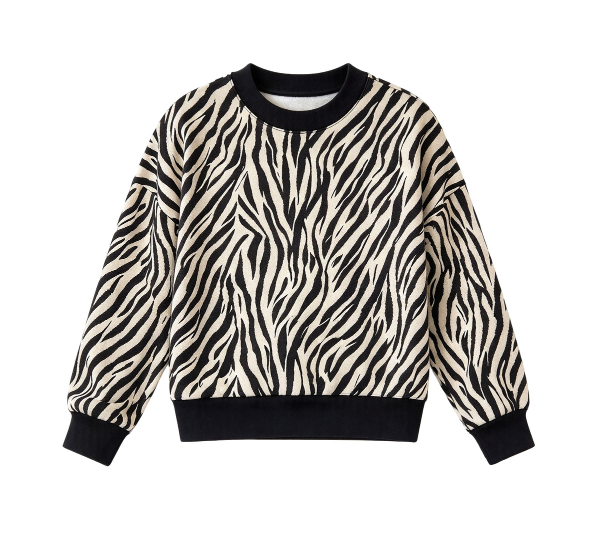 Preorder (moq 5) GT1944 Women Clothes Black White Zebra Allover Print Long Sleeve Crew Neck Pullover
