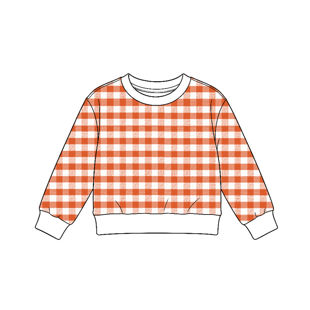 Preorder (moq 5) GT1946 yoga Baby Girl Clothes Fall Orange Gingham Plaid Print Long Sleeve Top