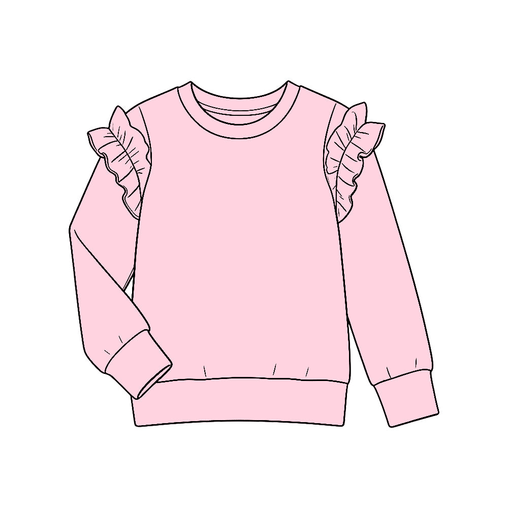 Preorder (moq 5) GT1949 Baby Girl Clothes Solid Light Pink Ruffle Shoulder Long Sleeve Tee Top