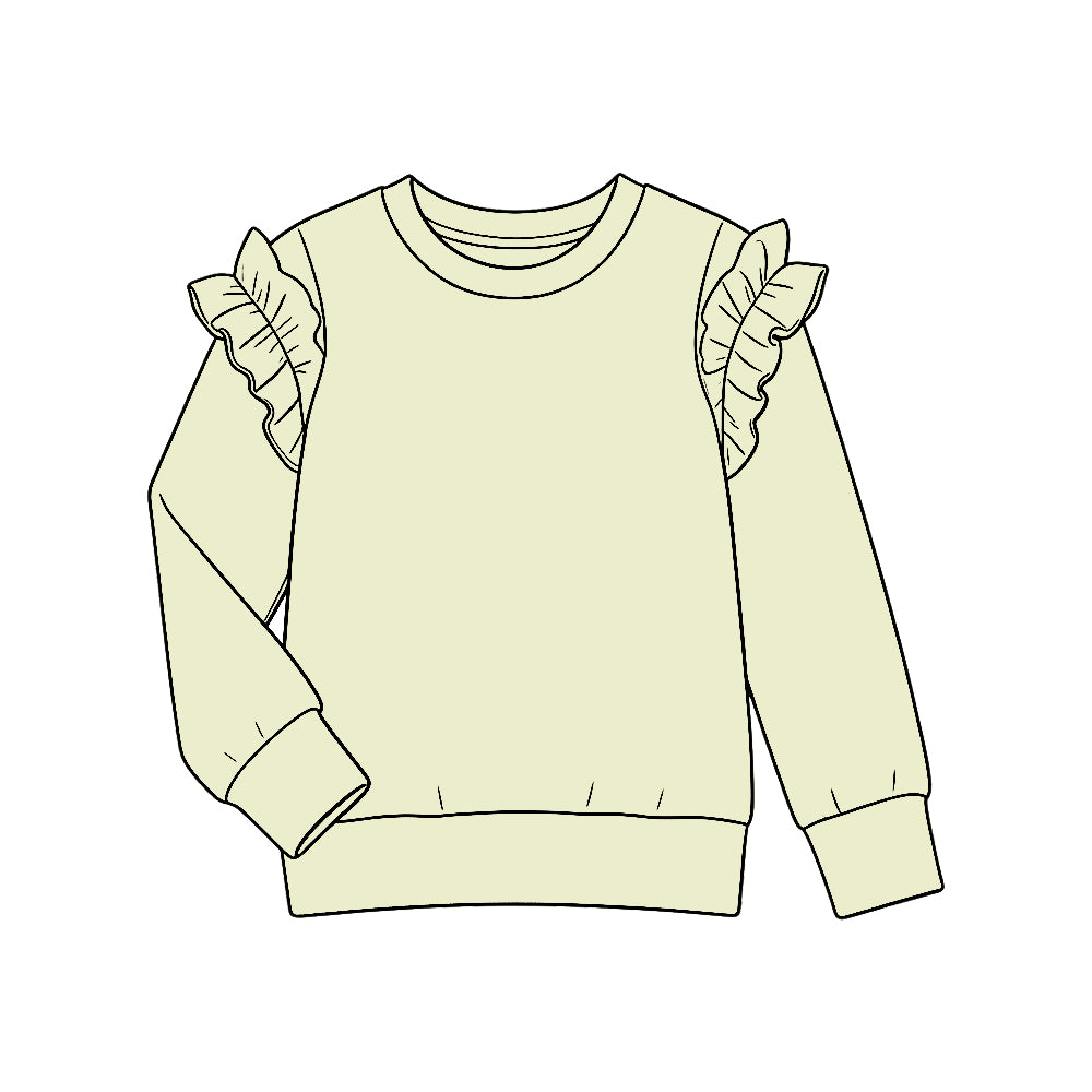 Preorder (moq 5) GT1950 Baby Girl Clothes Solid Cream Ruffle Shoulder Long Sleeve Tee Top