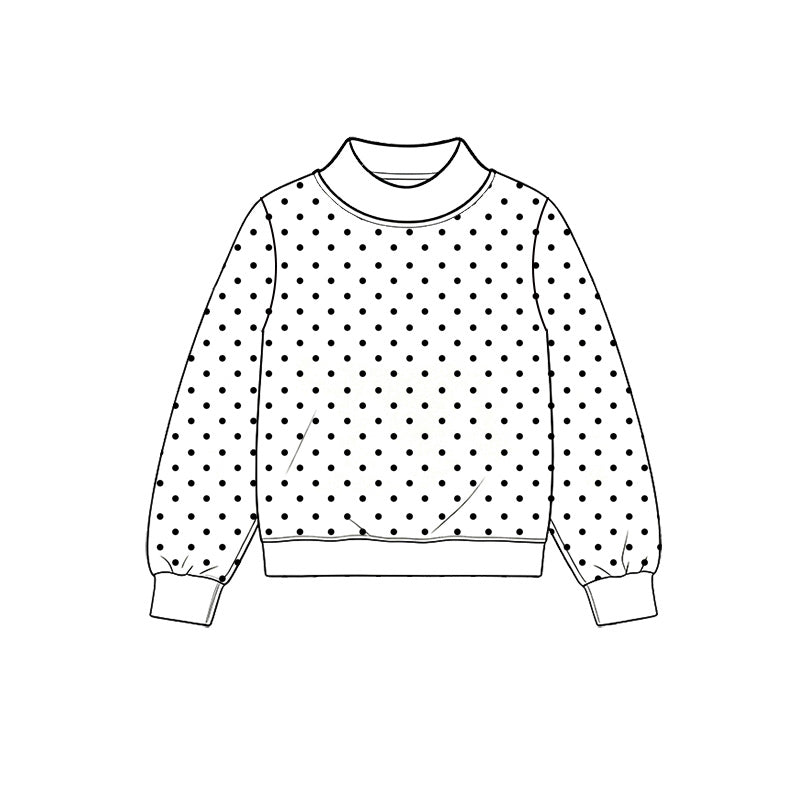 Preorder (moq 5) GT1955 Women Clothes Black Polka Dot Print Long Sleeve Mock Neck Sweatshirt