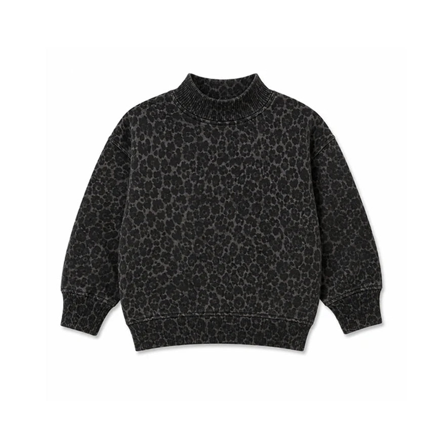 Preorder (moq 5) GT1958 Women Clothes Dark Leopard Print Long Sleeve Mock Neck Sweatshirt
