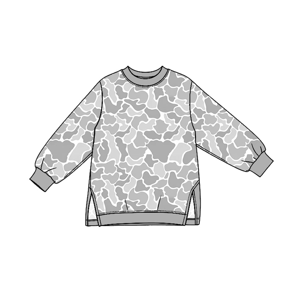 Preorder (moq 5) GT1959 Baby Boy Clothes Grey Camo Print Long Sleeve Side Slit Tunic Sweatshirt