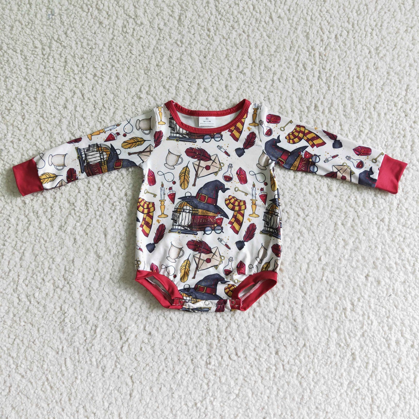 LR0022 cartoon film letter feather magical hat long sleeves girl romper new 20230720 RTS