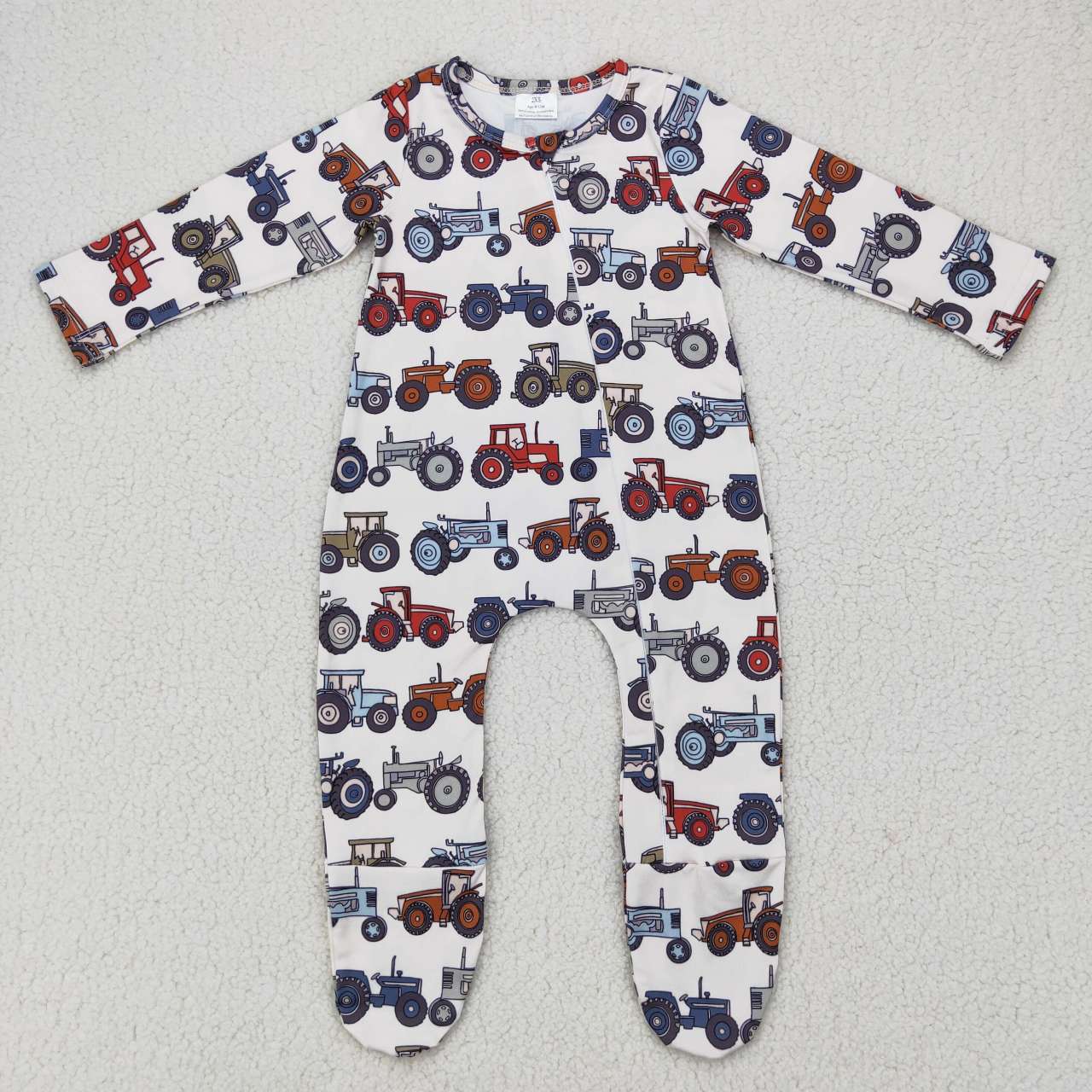 PROMOTION PRICE LR0072 western tractor long sleeve zipper baby boy romper 1007