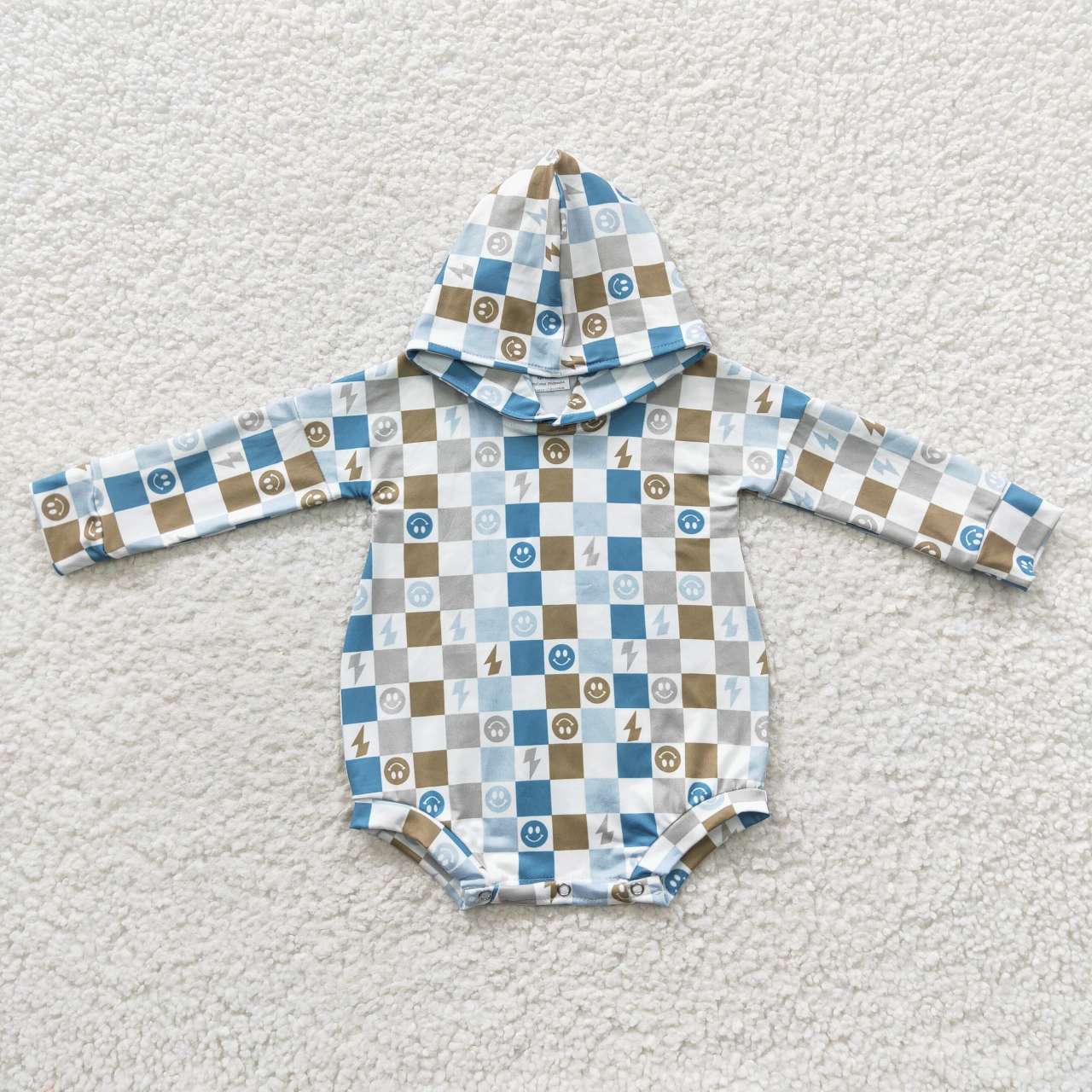 LR0268 checkerboard Smile hoodies boy girl bubble romper 20230502 RTS