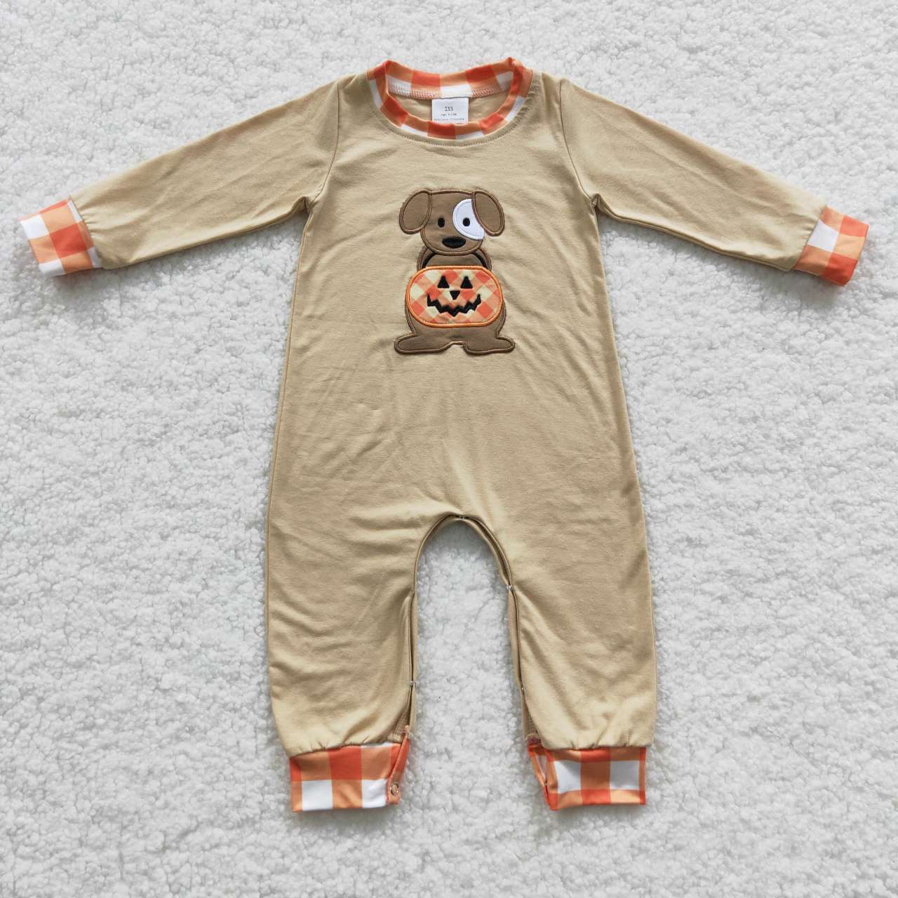 LR0291 cartoon embroidery dog pumpkin long sleeve girl summer bubble romper 20230612