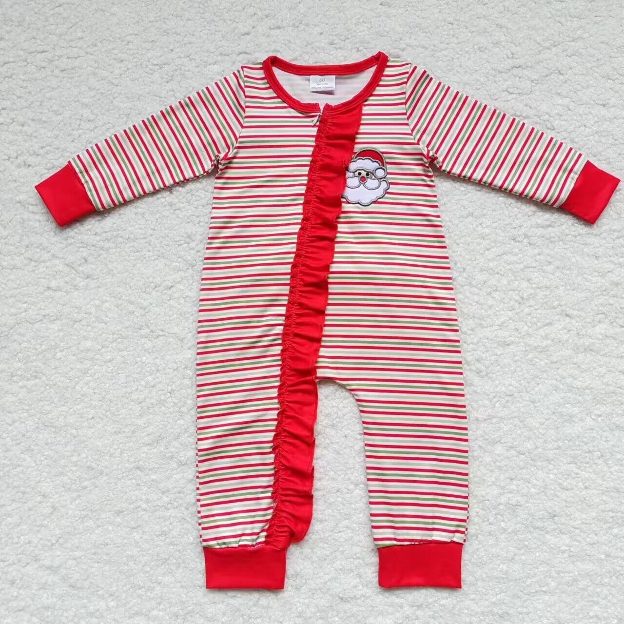 LR0441 Christmas Santa embroidered stripe long sleeve girls bubble romper 202300804