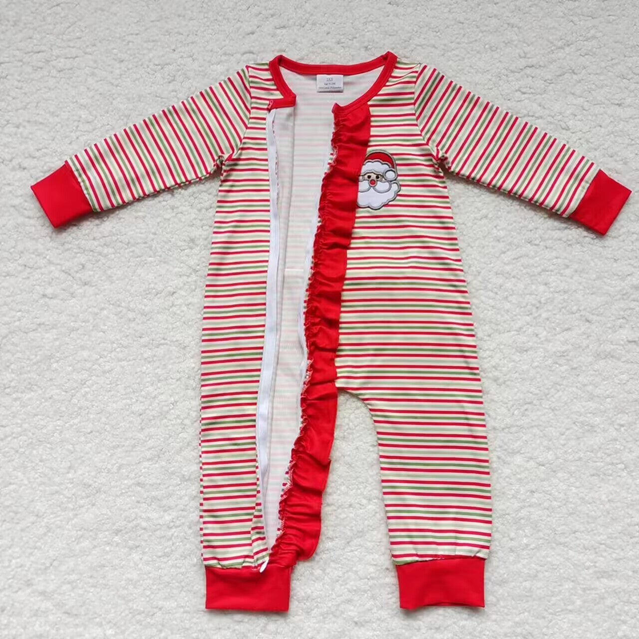 LR0441 Christmas Santa embroidered stripe long sleeve girls bubble romper 202300804