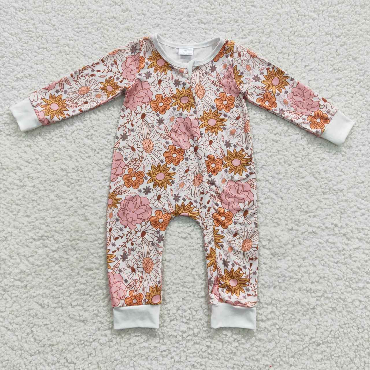 LR0460 flower pink zip up long sleeve girl romper 20230720 RTS