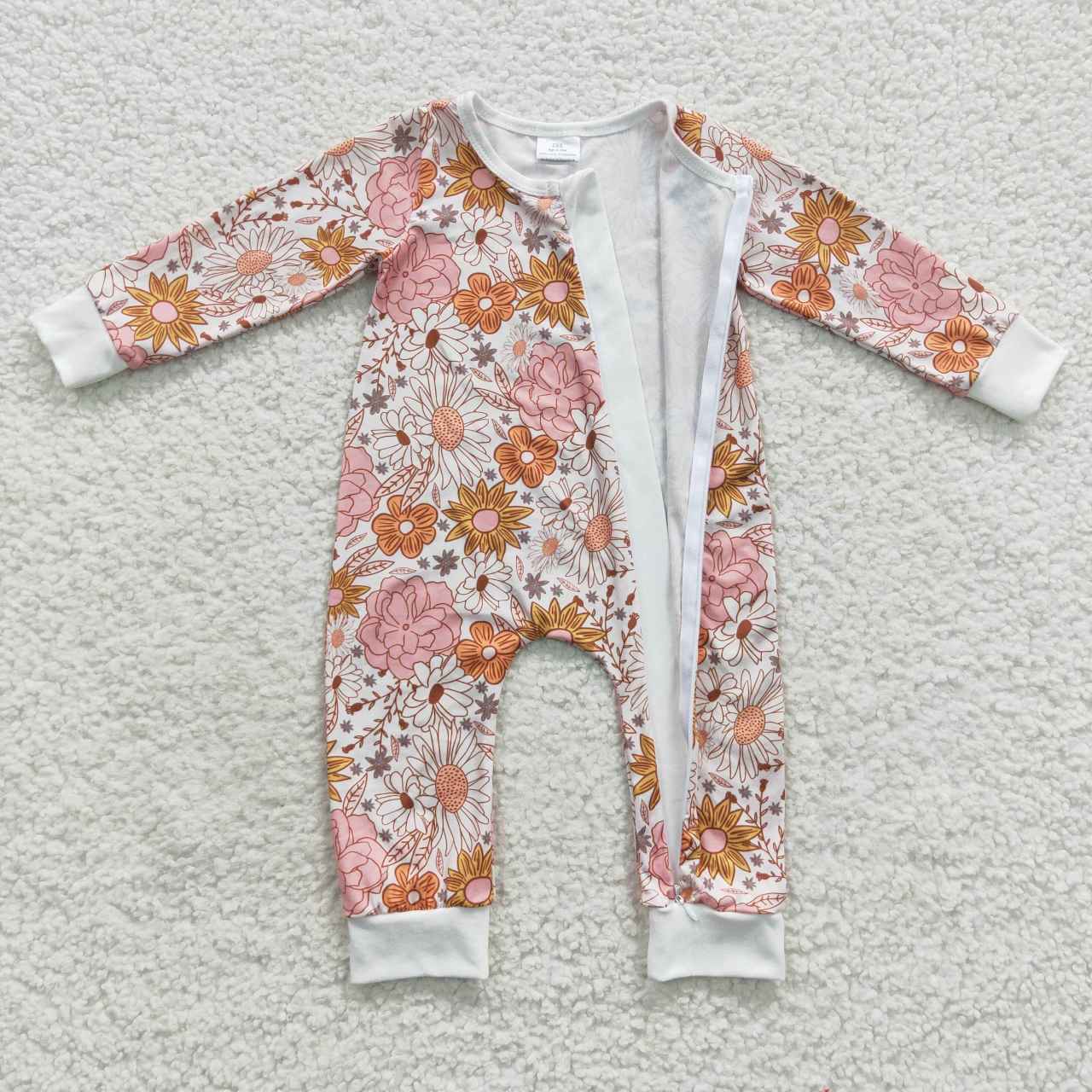 LR0460 flower pink zip up long sleeve girl romper 20230720 RTS