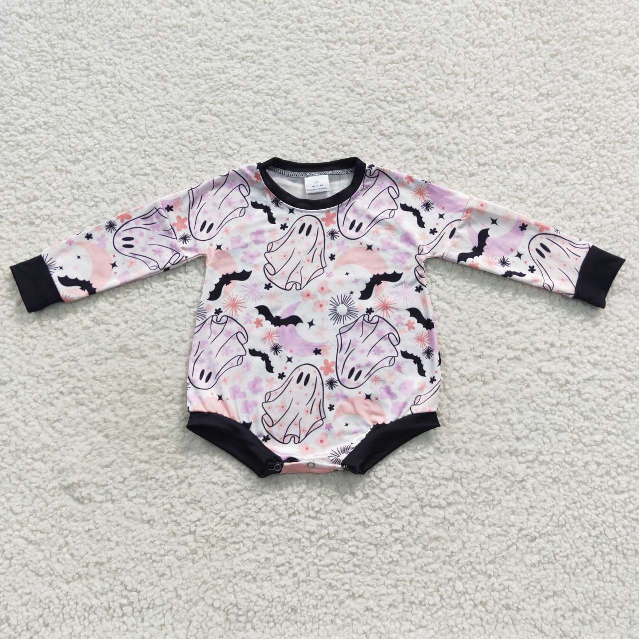 LR0467 pink halloween boo long sleeve girl BAT bubble romper 20230723 RTS