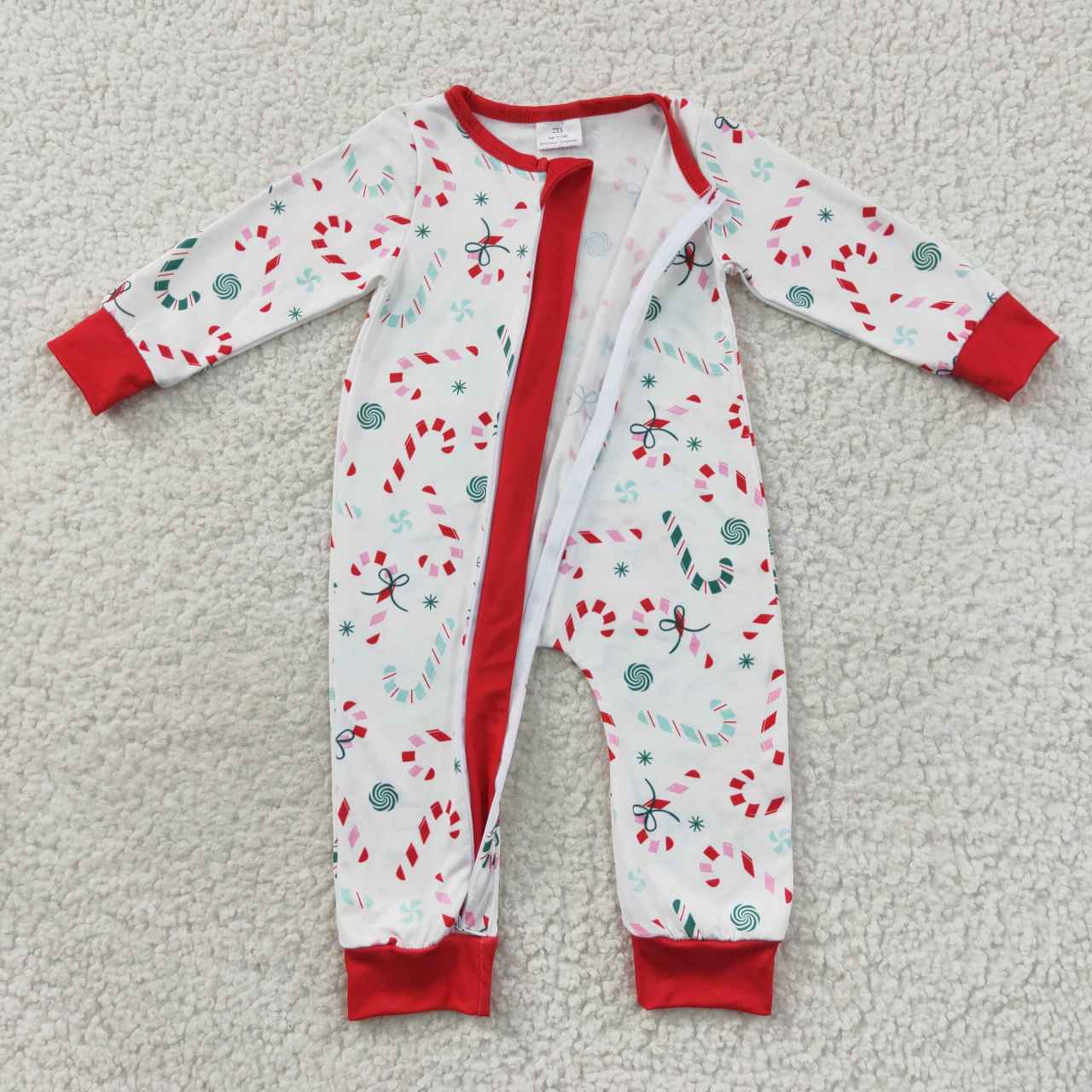 LR0506 zip up Christmas candy long sleeve boy girl romper 20230819