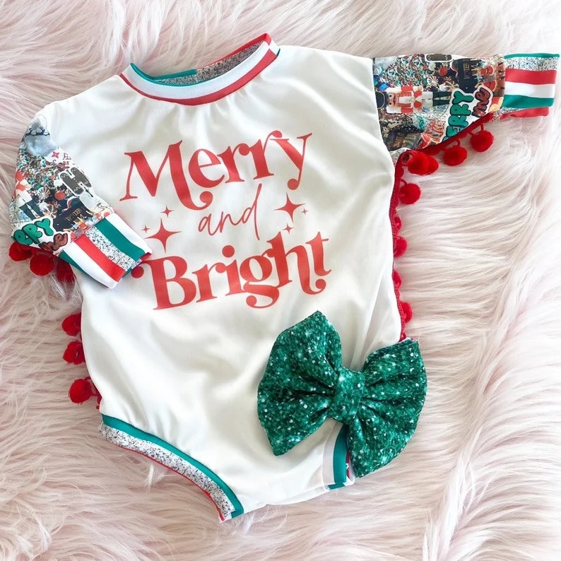 LR0507 preorder buttons snap Christmas long sleeve boy girl romper 20230708