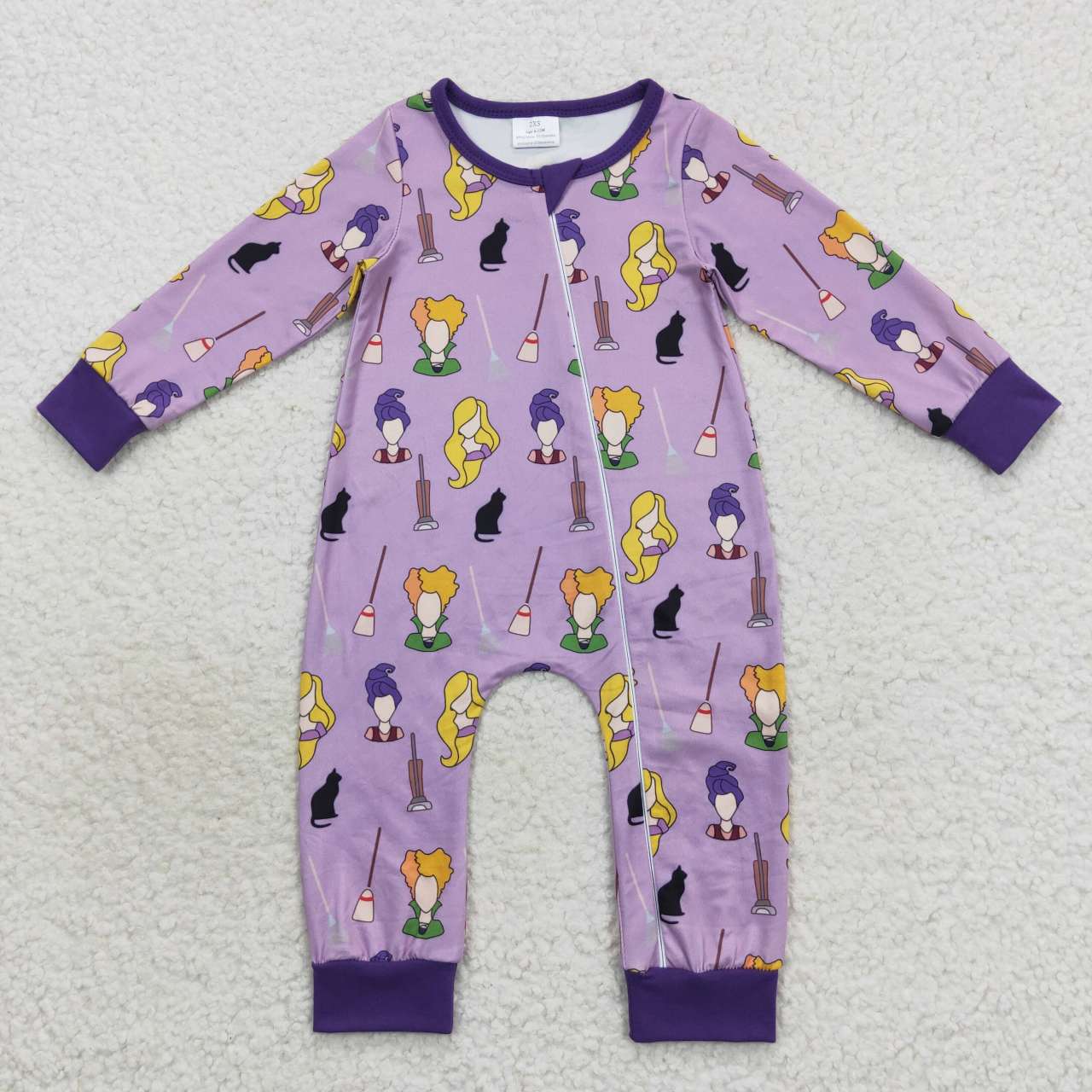 LR0514 RTS Halloween cartoon witch purple long sleeve green boy girl zipper romper 20230914