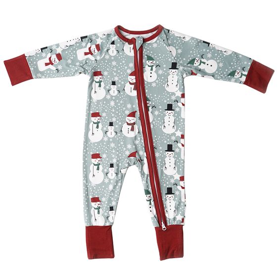 LR0517 preorder Christmas snow man long sleeve green boy girl zipper romper 20230706