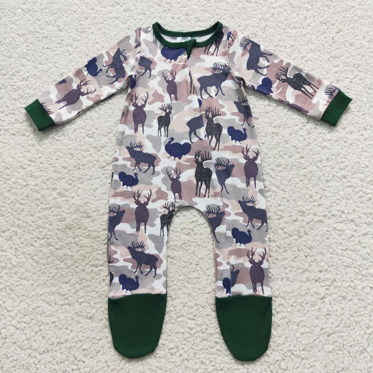 LR0519 RTS zip up Christmas deer green long sleeve boy girl romper 20230828