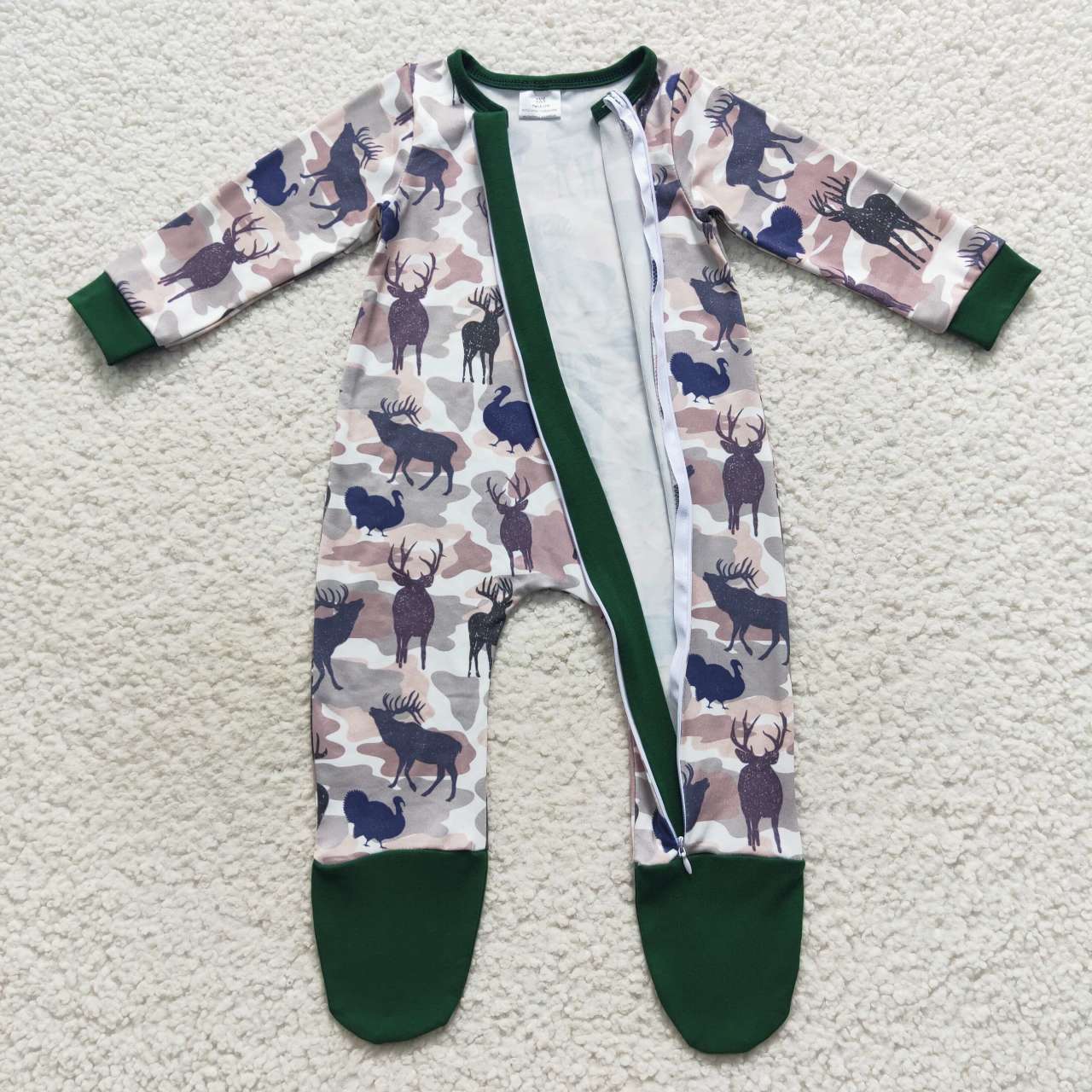LR0519 RTS zip up Christmas deer green long sleeve boy girl romper 20230828