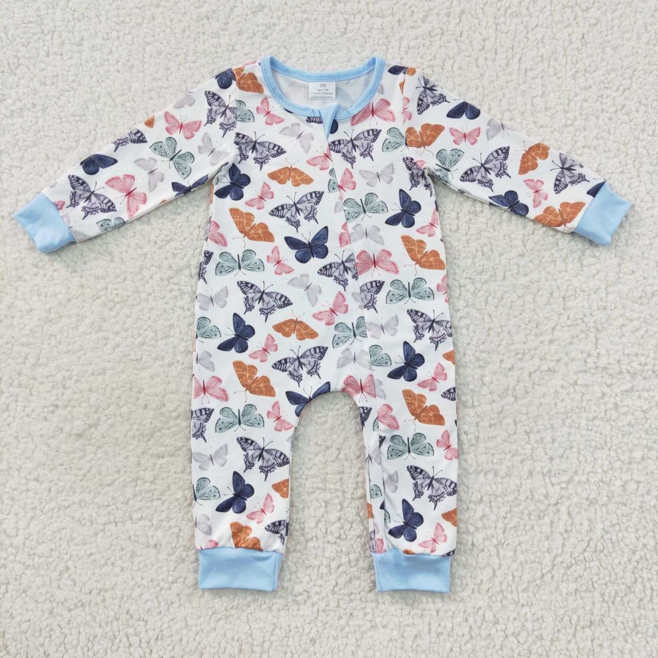 LR0521 RTS zip up butterfly long sleeve blue girl romper 20230808